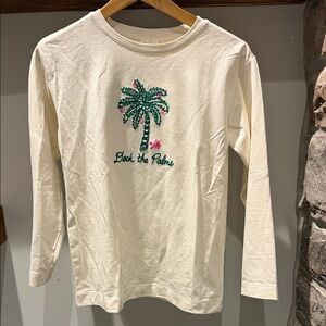 Lilly Pulitzer Cream Long-Sleeve Tee with Green & Pink Palm Embroidery